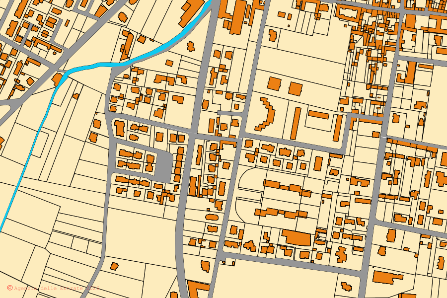 Mapa cadastral do centro de Samarate: parcelas e edifícios, cartografia da Agenzia delle Entrate