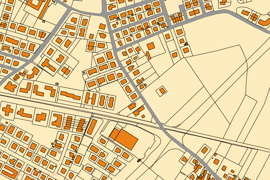 Mapa cadastral do centro de San Felice sul Panaro: parcelas e edifícios, cartografia da Agenzia delle Entrate