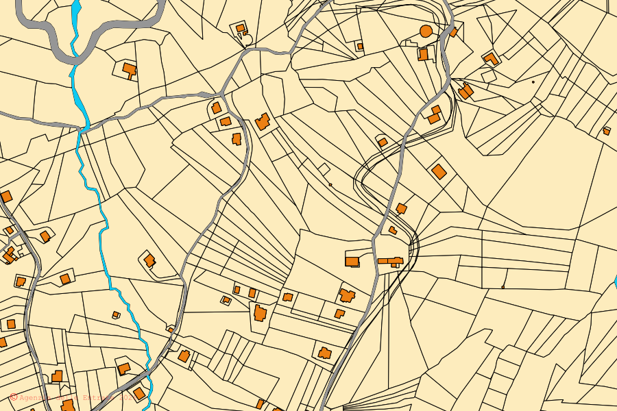 Mapa cadastral do centro de San Mango sul Calore: parcelas e edifícios, cartografia da Agenzia delle Entrate
