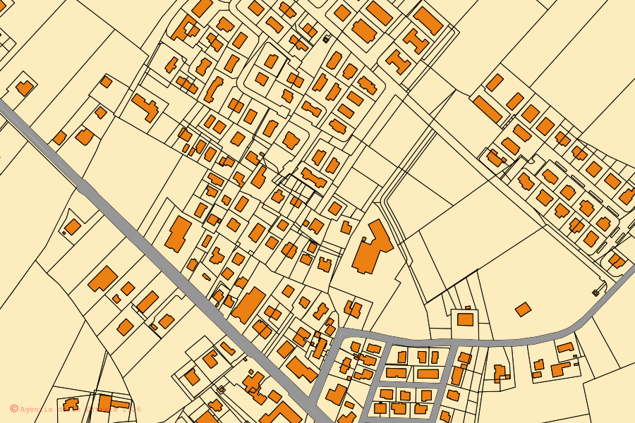 Mapa cadastral do centro de Sant'Angelo di Piove di Sacco: parcelas e edifícios, cartografia da Agenzia delle Entrate