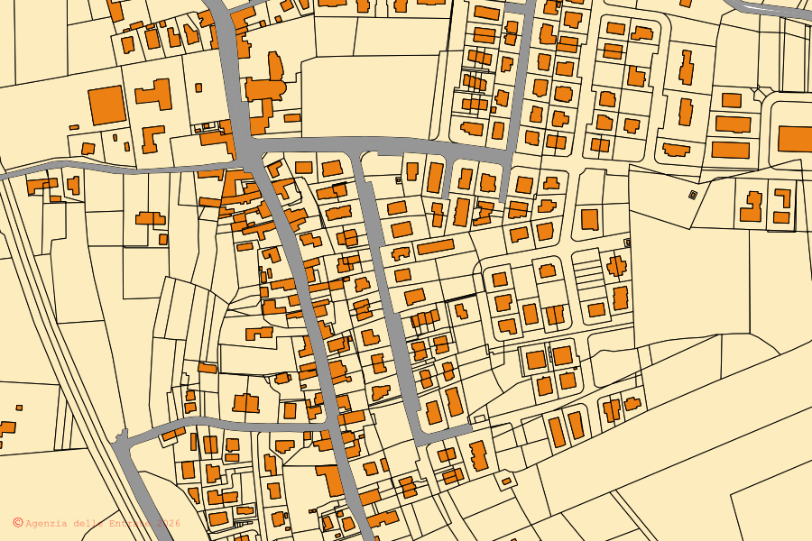 Mapa cadastral do centro de Sant'Elena: parcelas e edifícios, cartografia da Agenzia delle Entrate
