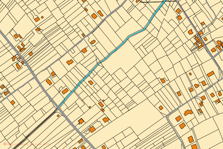 Mapa cadastral do centro de Santo Stefano del Sole: parcelas e edifícios, cartografia da Agenzia delle Entrate