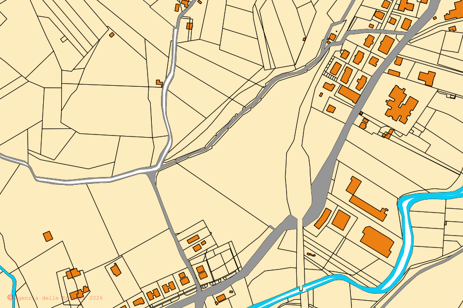 Mapa cadastral do centro de Sassoferrato: parcelas e edifícios, cartografia da Agenzia delle Entrate