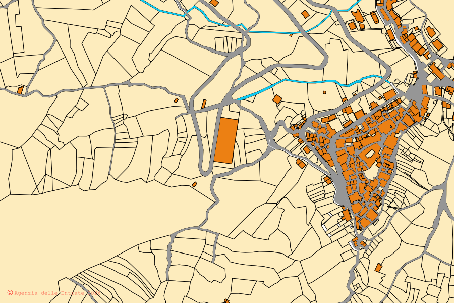 Mapa cadastral do centro de Savoia di Lucania: parcelas e edifícios, cartografia da Agenzia delle Entrate