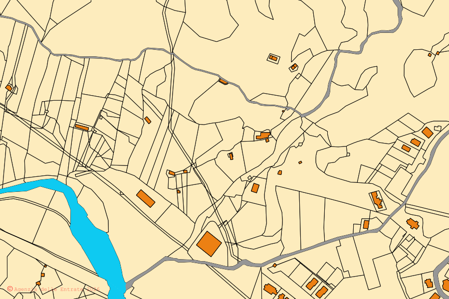 Mapa cadastral do centro de Settingiano: parcelas e edifícios, cartografia da Agenzia delle Entrate