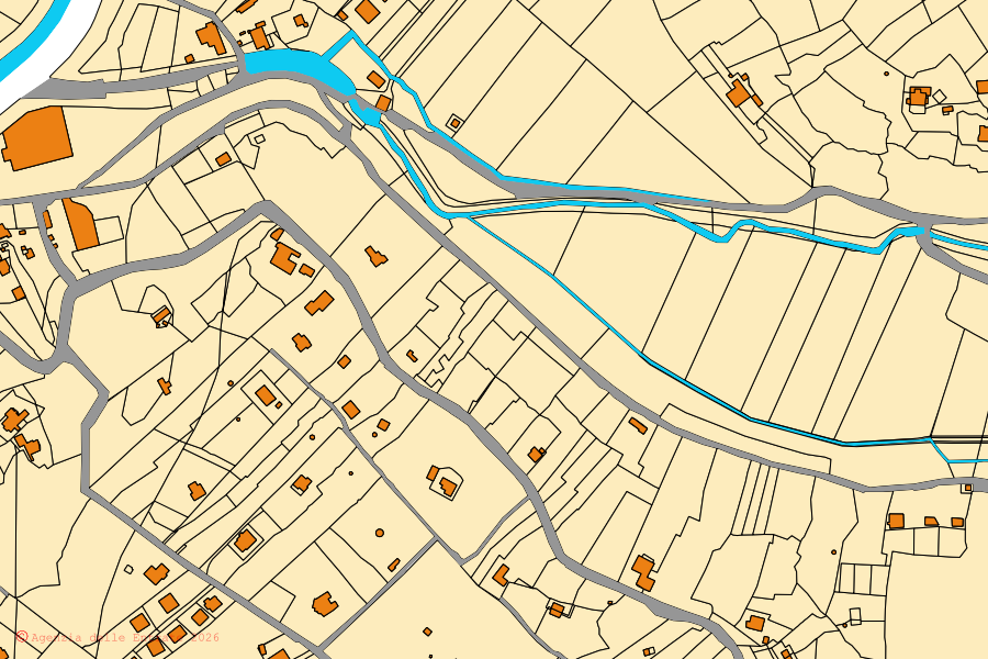 Mapa cadastral do centro de Sonnino: parcelas e edifícios, cartografia da Agenzia delle Entrate