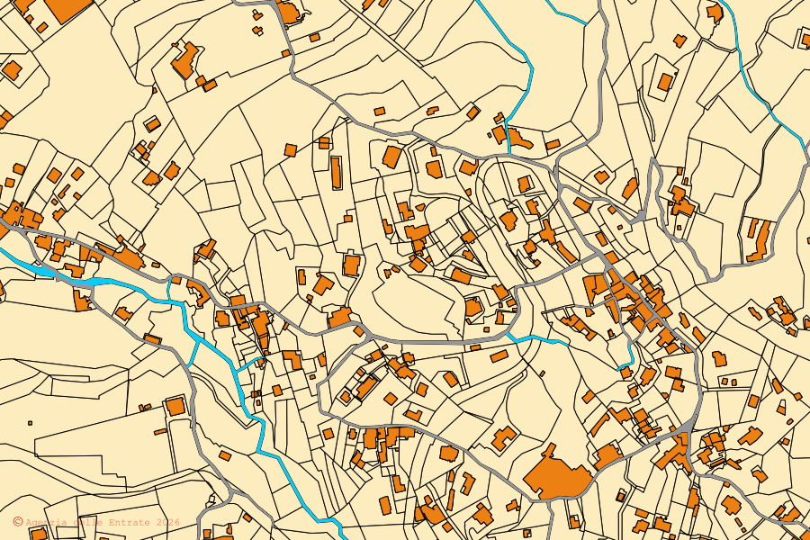 Mapa cadastral do centro de Sorrento: parcelas e edifícios, cartografia da Agenzia delle Entrate