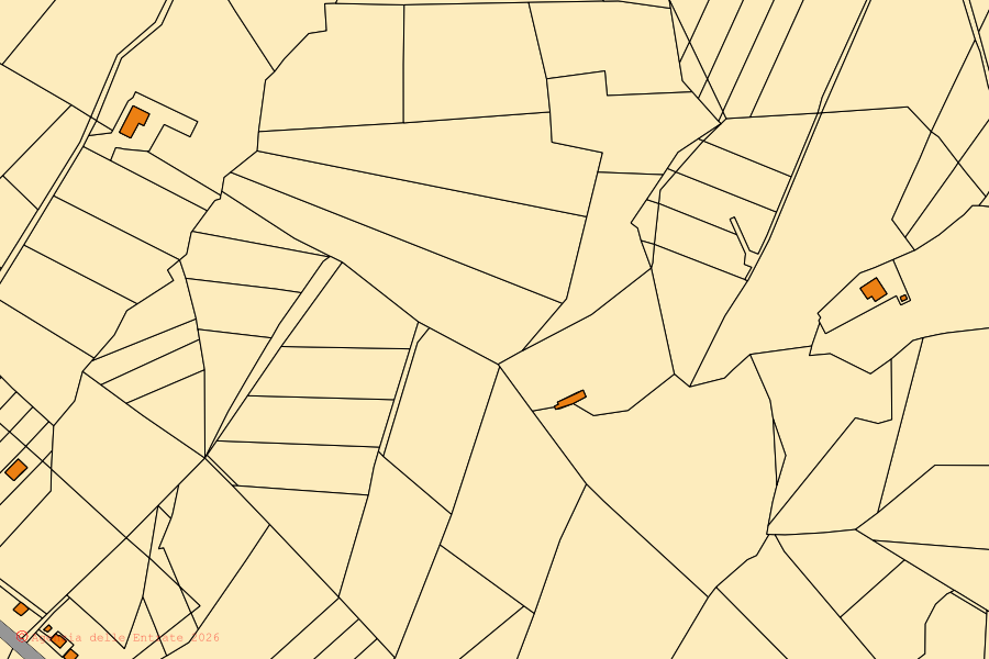 Mapa cadastral do centro de Soveria Simeri: parcelas e edifícios, cartografia da Agenzia delle Entrate
