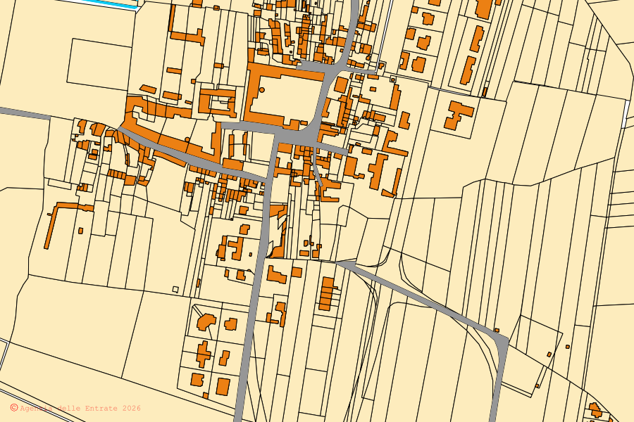 Mapa cadastral do centro de Spessa: parcelas e edifícios, cartografia da Agenzia delle Entrate