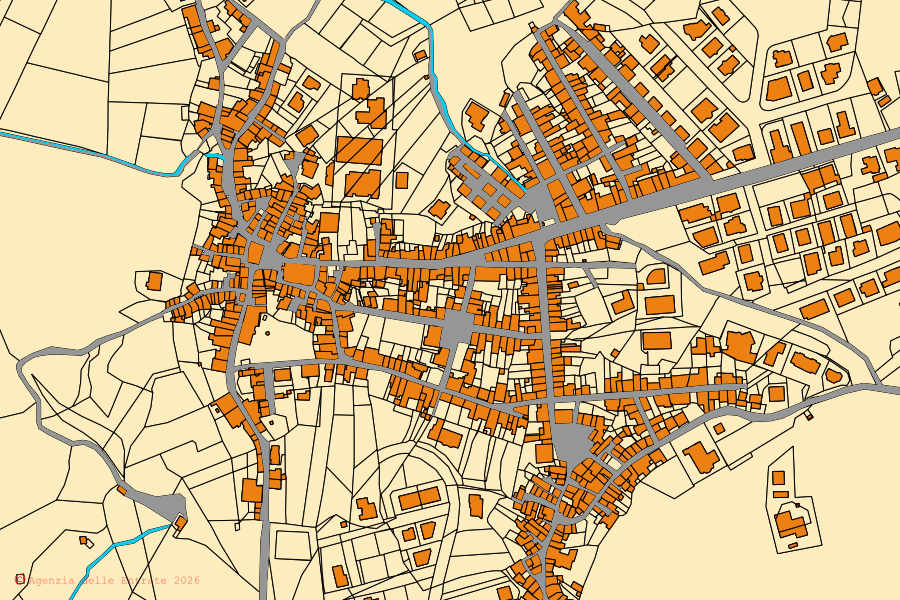 Mapa cadastral do centro de Spilinga: parcelas e edifícios, cartografia da Agenzia delle Entrate