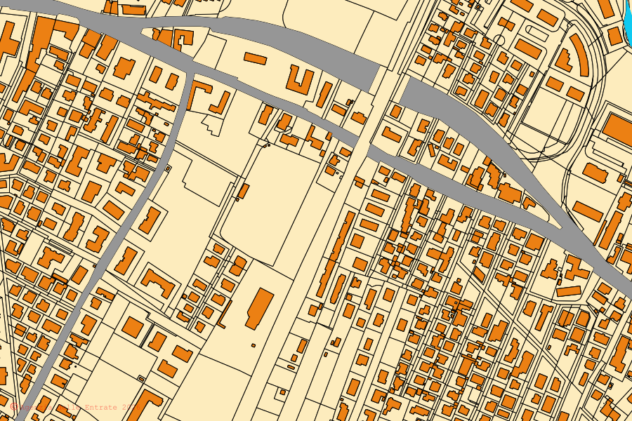 Mapa cadastral do centro de Spinea: parcelas e edifícios, cartografia da Agenzia delle Entrate