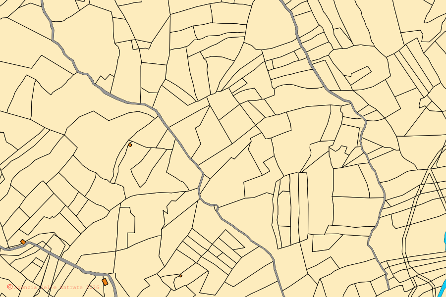 Mapa cadastral do centro de Taranta Peligna: parcelas e edifícios, cartografia da Agenzia delle Entrate