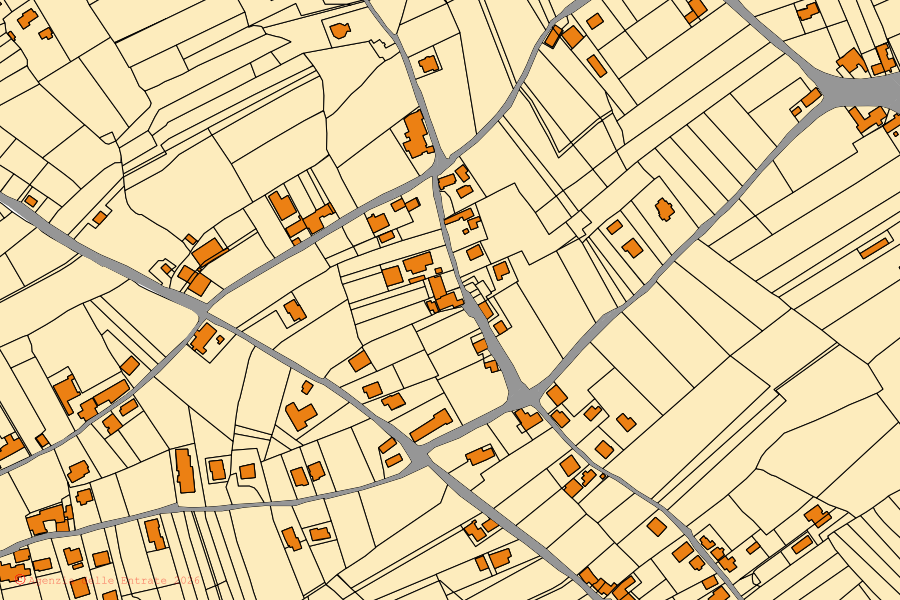 Mapa cadastral do centro de Teggiano: parcelas e edifícios, cartografia da Agenzia delle Entrate