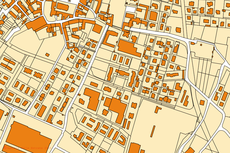 Mapa cadastral do centro de Telgate: parcelas e edifícios, cartografia da Agenzia delle Entrate