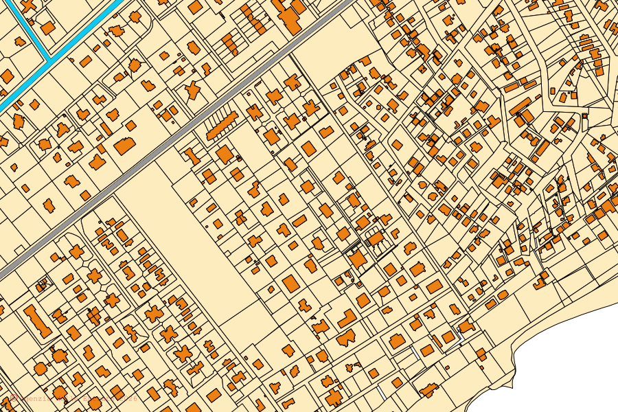 Mapa cadastral do centro de Terracina: parcelas e edifícios, cartografia da Agenzia delle Entrate