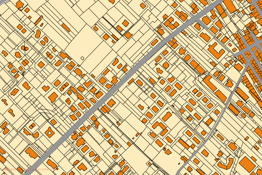 Mapa cadastral do centro de Terrasini: parcelas e edifícios, cartografia da Agenzia delle Entrate
