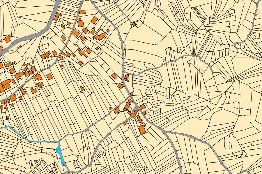 Mapa cadastral do centro de Tornareccio: parcelas e edifícios, cartografia da Agenzia delle Entrate