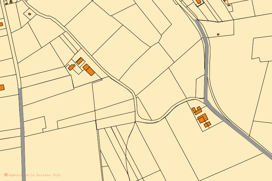 Mapa cadastral do centro de Tresignana: parcelas e edifícios, cartografia da Agenzia delle Entrate