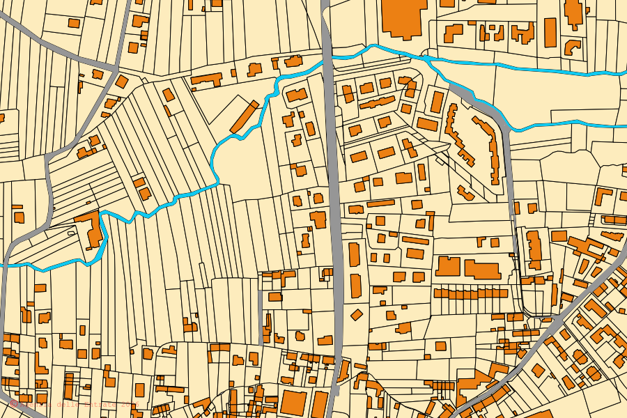 Mapa cadastral do centro de Vaie: parcelas e edifícios, cartografia da Agenzia delle Entrate