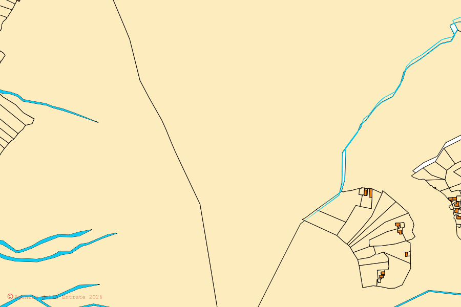 Mapa cadastral do centro de Valle Cannobina: parcelas e edifícios, cartografia da Agenzia delle Entrate