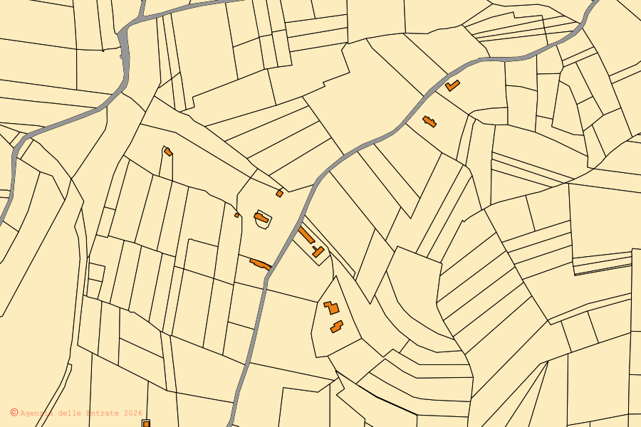 Mapa cadastral do centro de Vignale Monferrato: parcelas e edifícios, cartografia da Agenzia delle Entrate