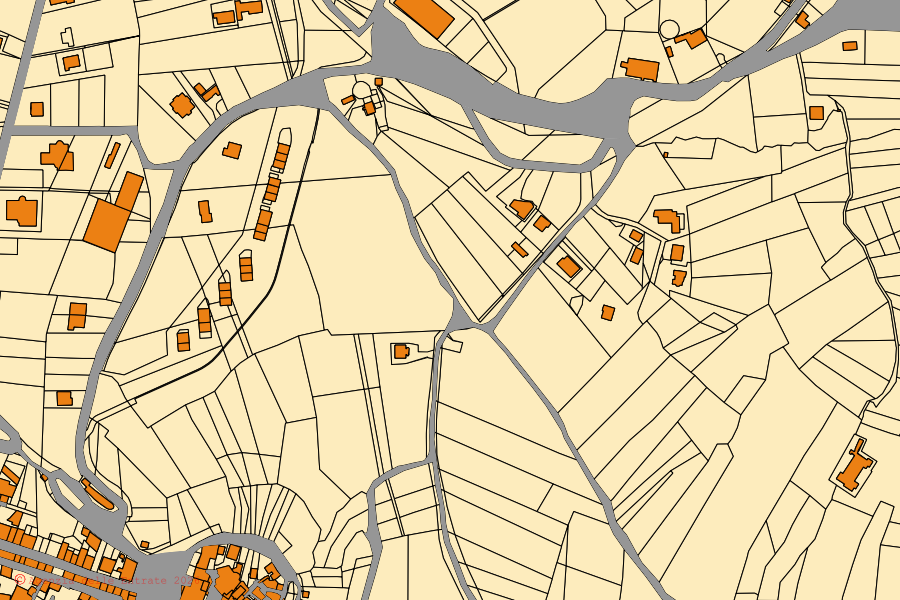 Mapa cadastral do centro de Villamaina: parcelas e edifícios, cartografia da Agenzia delle Entrate
