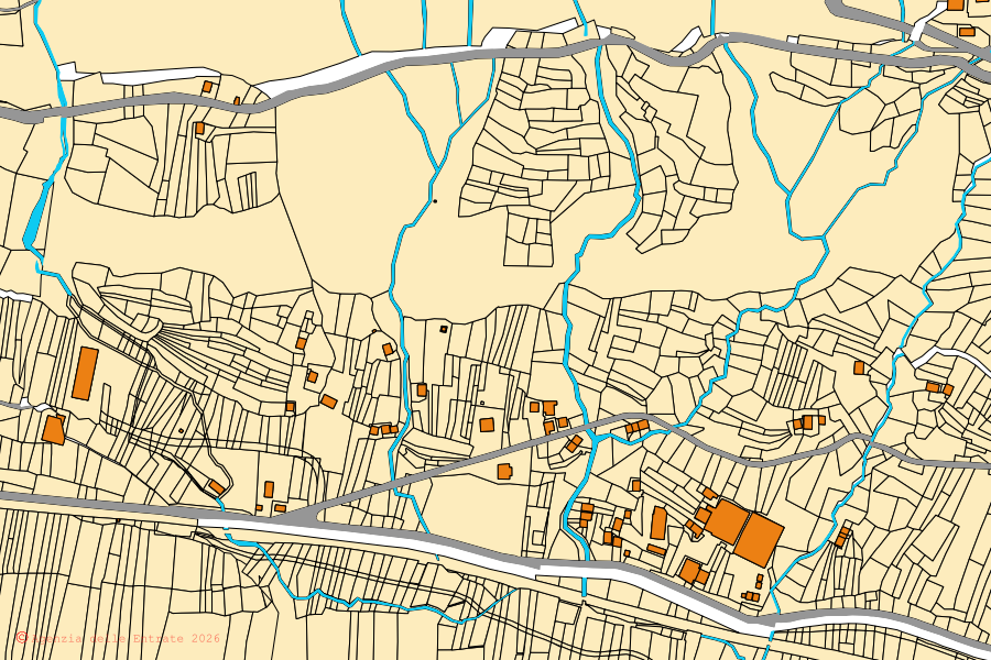 Mapa cadastral do centro de Villette: parcelas e edifícios, cartografia da Agenzia delle Entrate