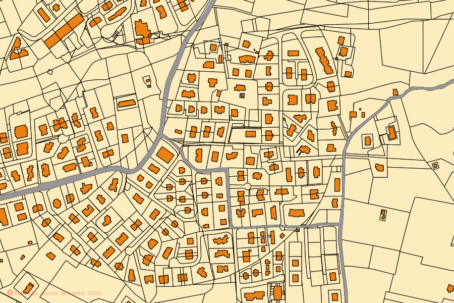 Mapa cadastral do centro de Vitorchiano: parcelas e edifícios, cartografia da Agenzia delle Entrate