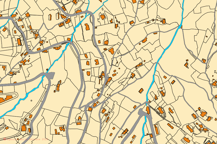 Mapa cadastral do centro de Zoagli: parcelas e edifícios, cartografia da Agenzia delle Entrate